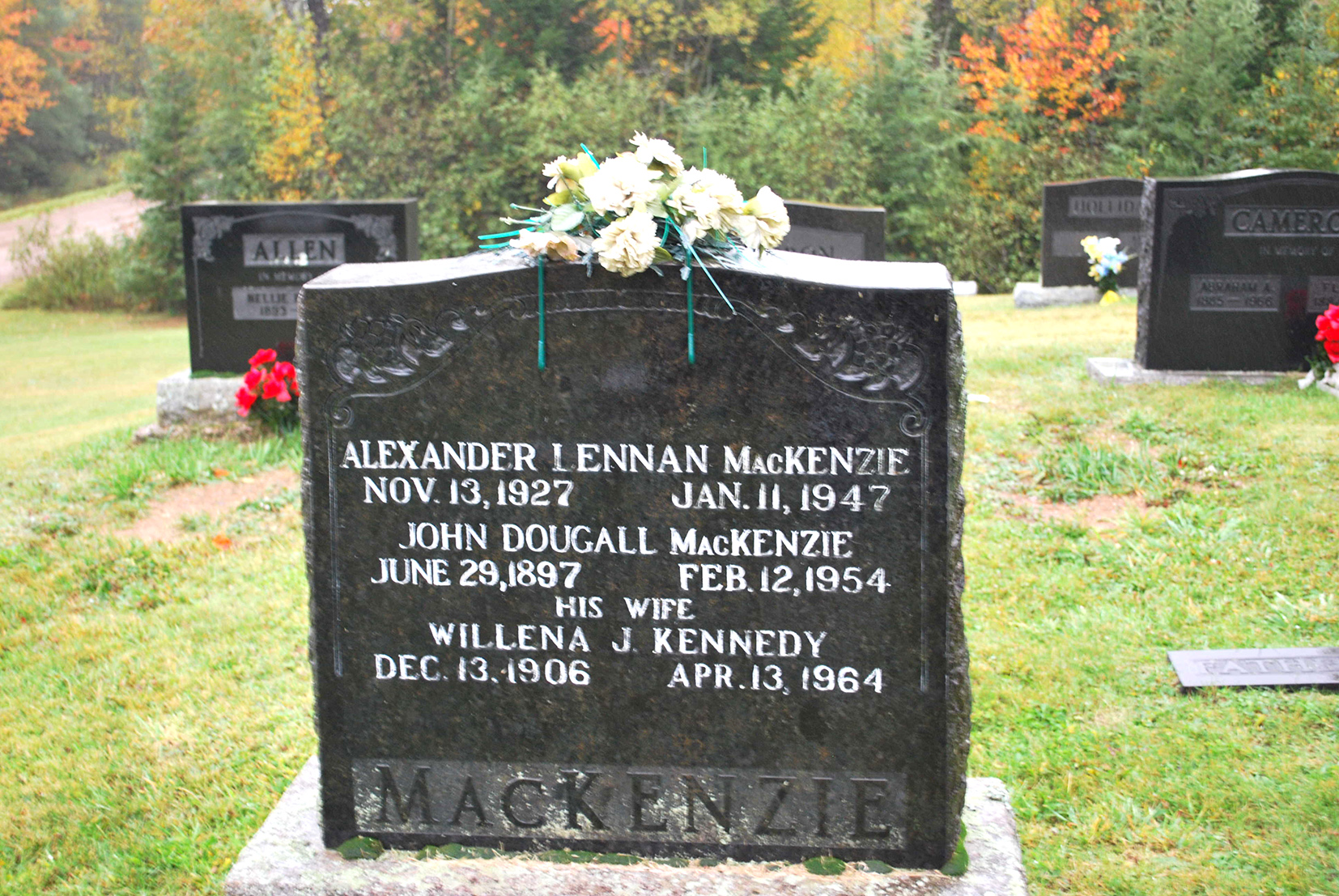 Photo of headstones/John Dougall MacKenzie 1897-1954 hdstn Fir Grove cem RDen
